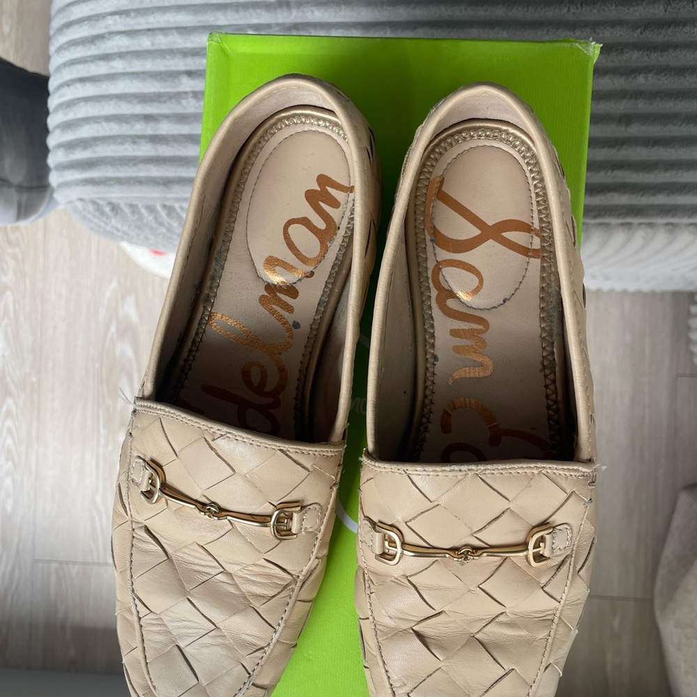 Sam Edelman Leather Woven Lorraine Loafers Beige Size 7.5 - Picture 9 of 9